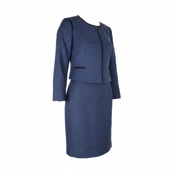 Mary Kay Cobalt/Black Pencil Skirt & Asymmetric Zip Jacket Set Size 10 NWT - Picture 1 of 16